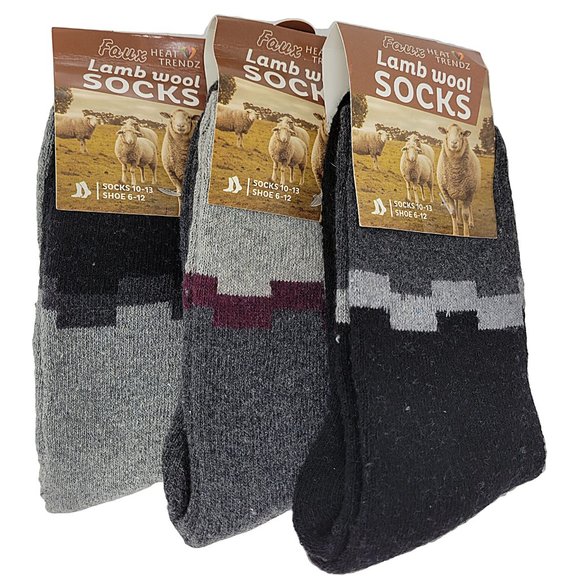 Men's Faux Lamb Wool Crew Socks, Warm Winter Heavy Duty Boot Sux, 3 Pairs, NEW - Picture 1 of 3